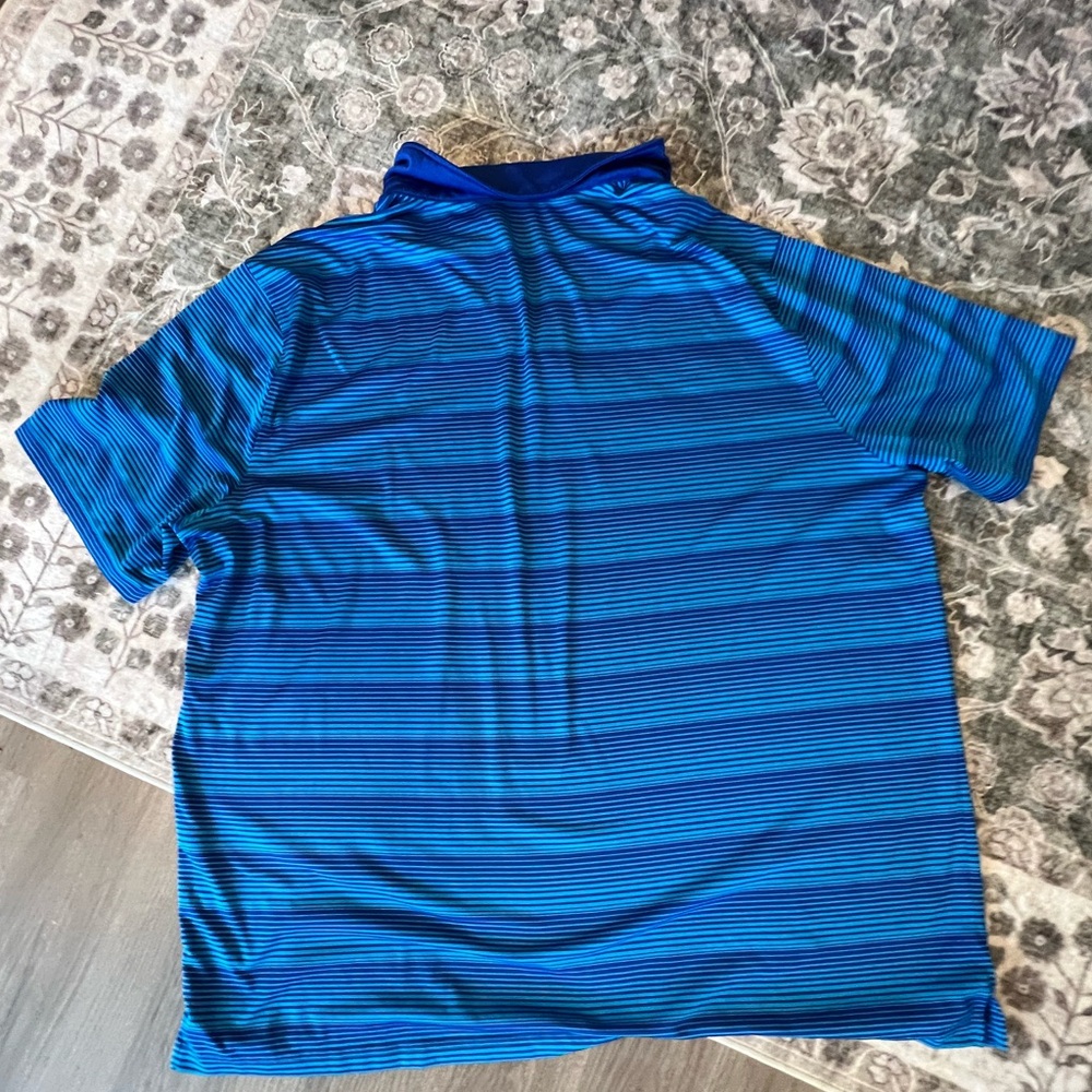 Blue Striped Athletic Button Up Golf T shirt